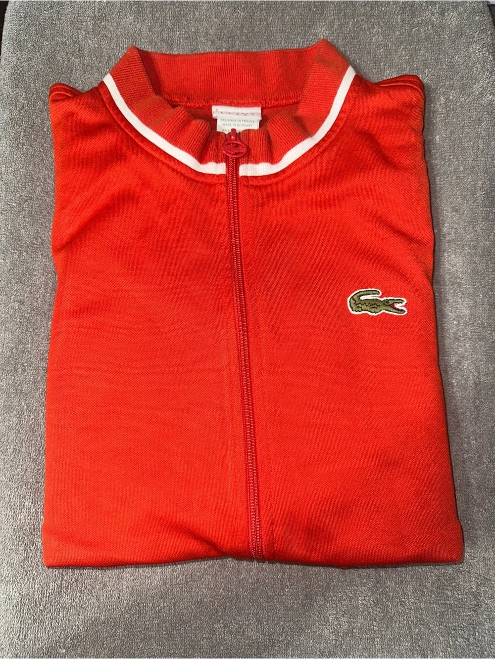 Lacoste Red Men’s Bomber-Style Track Jacket with White & Black Trim